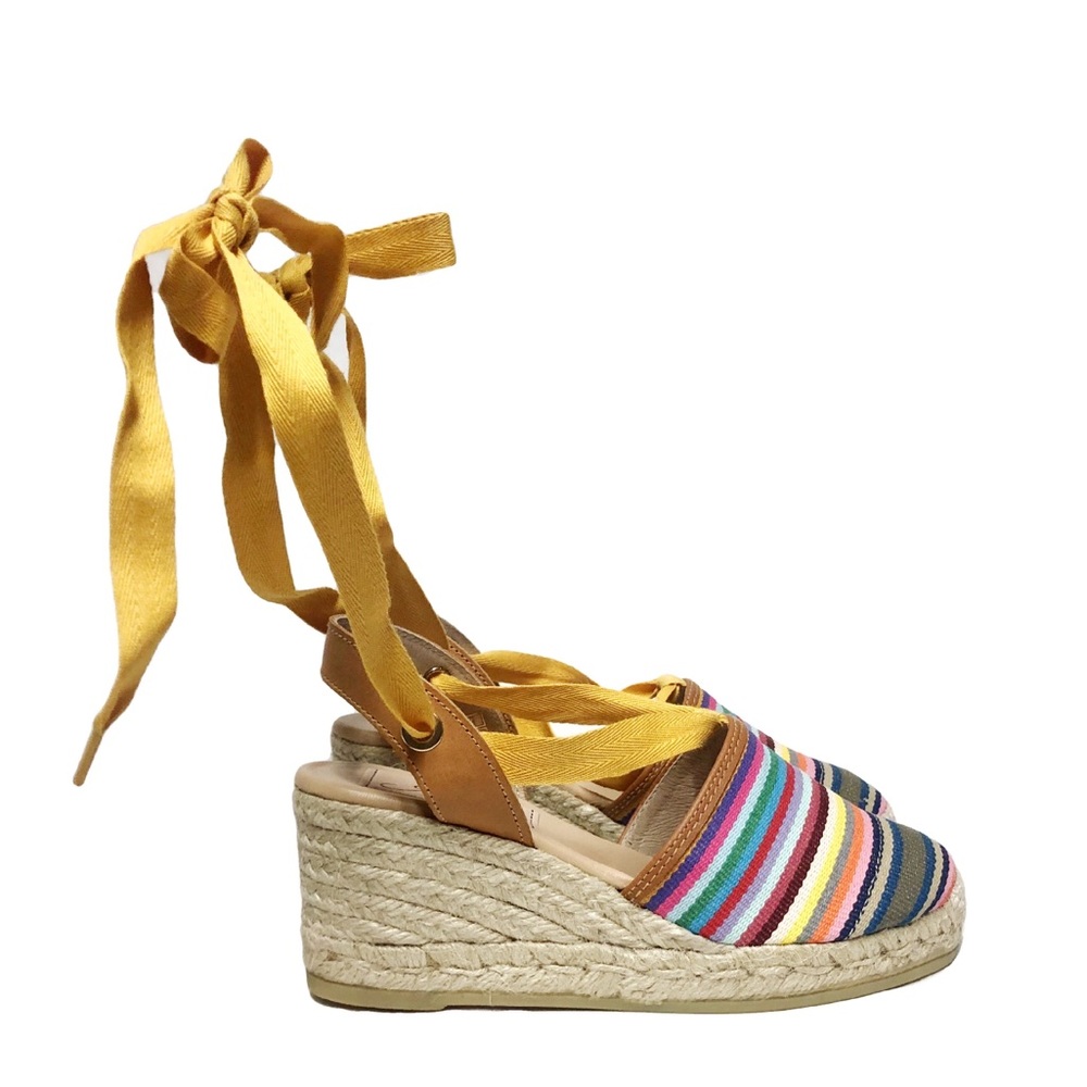 Anthropologie GAIMO Vela Multi Color Ankle Tie Wedge Espadrilles size EU 41